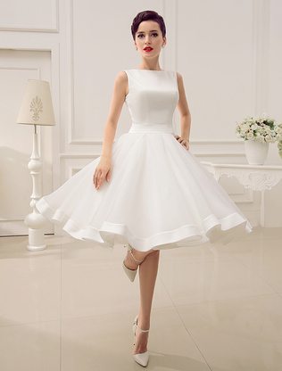 Short Wedding Dress Vintage Bridal Dress 1950’s Bateau Sleeveless Reception Bridal Gown Milanoo