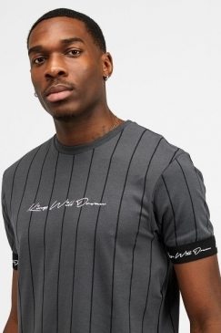 Clifton Pinstripe T-Shirt - Charcoal