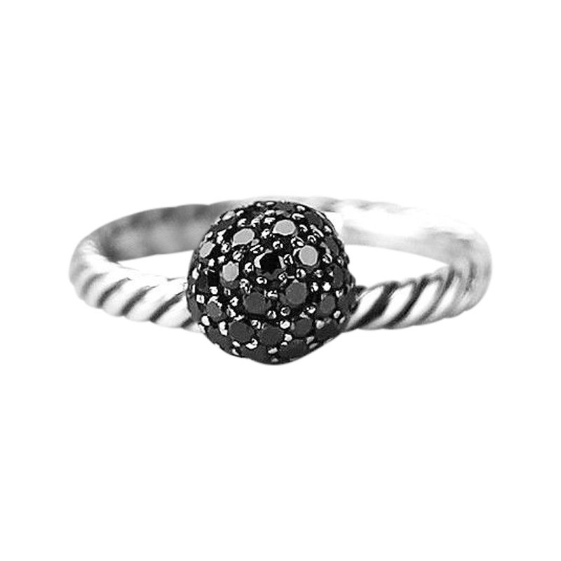 Image of David Yurman 925 Sterling Silver Black Diamond Ball Stack Ring Size 6 & 7