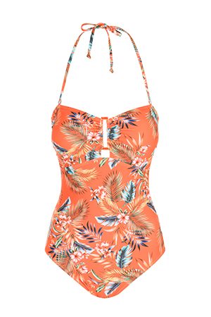 Orange Floral Bandeau Swimsuit