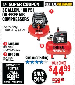 View 3 gal. 1/3 HP 100 PSI Oil-Free Pancake Air Compressor