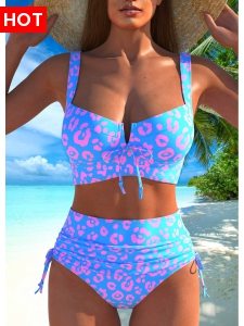 ROTITA Bowknot Sky Blue Leopard Bikini Set