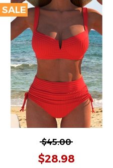 Tie Red Square Neck Bikini Set