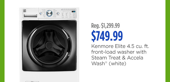 Reg. $1,299.99 | $749.99 | Kenmore Elite 4.5 cu. ft. front-load washer with Steam Treat & Accela Wash® (white)