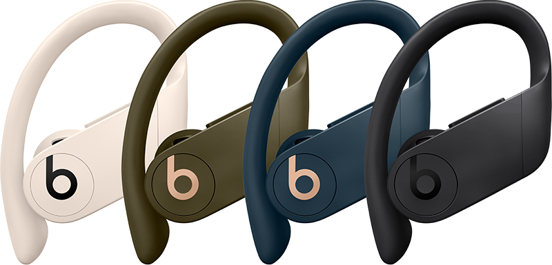 All four colors of Powerbeats Pro. Ivory,Moss,Navy, and Black.