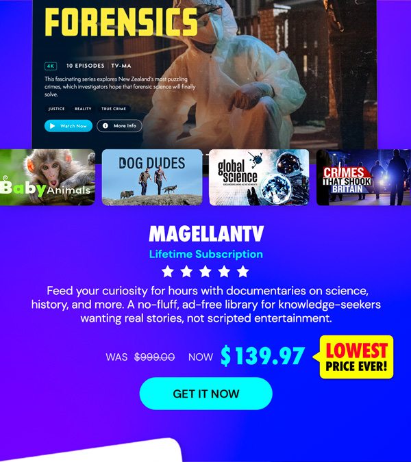 MagellanTV Documentary Streaming Service: Lifetime Subscription