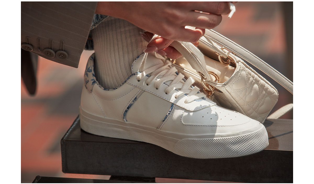 Harlow Leather Sneaker White Pompadour