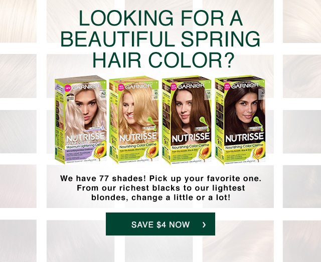 LOOKING FOR A BEAUTIFUL SPRING HAIR COLOR? - We have 77 shades! Pick up your favorite one. From our richest blacks to our lightest blondes, change a little or a lot! - SAVE $4 NOW >