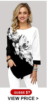 Asymmetric Hem Flower Print Three Quarter Sleeve T Shirt