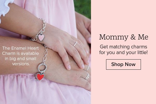 Mommy and Me - Get matching charms for you and your little! Shop Now - The Enamel Heart Charm is available in big and small versions.