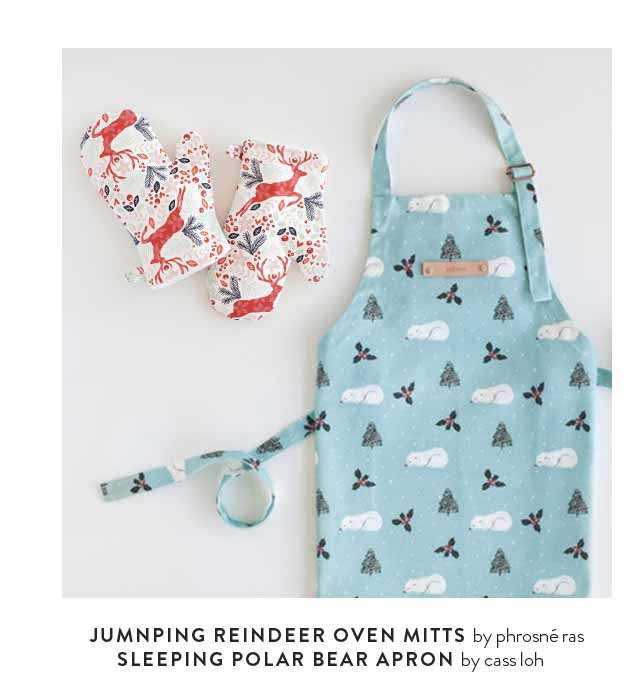 Jumnping Reindeer Oven Mitts, Sleeping Polar Bear Aprons