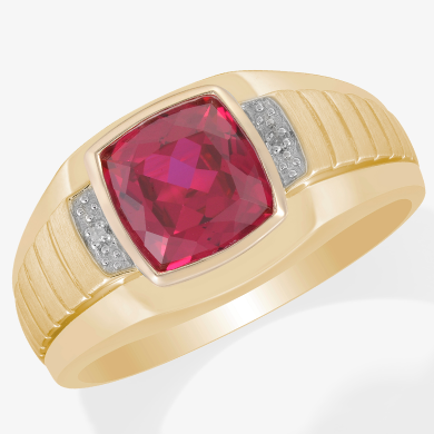 Men's Lab-Created Ruby & Diamond Ring 10K Yellow Gold