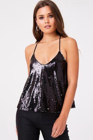 Sequin Cami Top In Black
