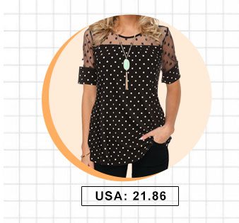 Polka Dot Mesh Patchwork Short Sleeve Blouse