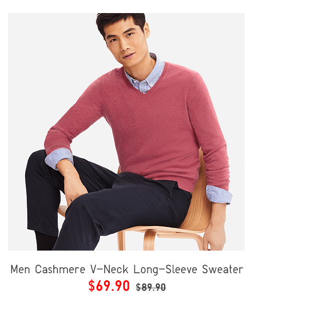 MEN CASHMERE V-NECK LONG-SLEEVE SWEATER $69.90