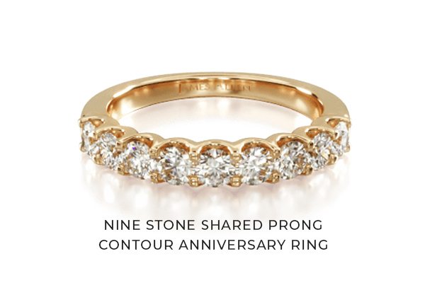 Nine Stone Shared Prong Contour Anniversary Ring