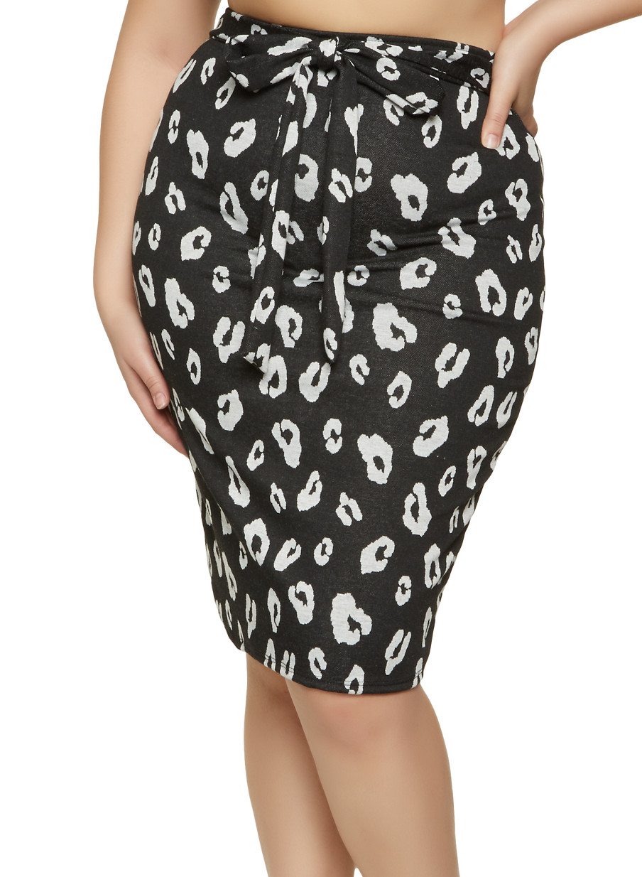 Plus Size Knit Cheetah Pencil Skirt