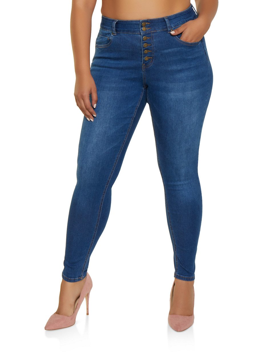 Plus Size WAX 6 Button Skinny Jeans