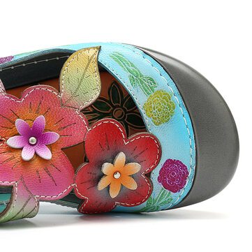 Retro Leather Stitching Flowers Sandals