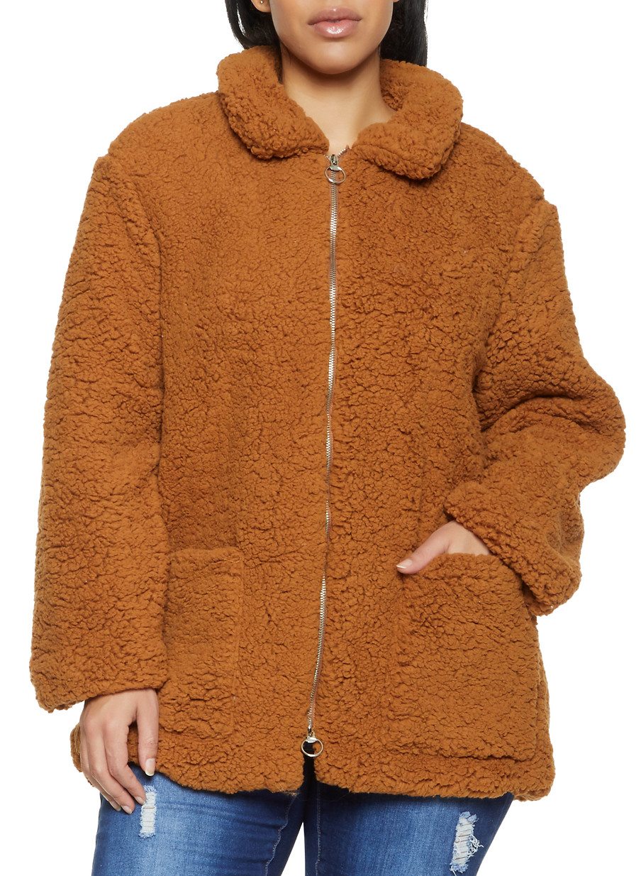 Plus Size Sherpa Zip Up Jacket