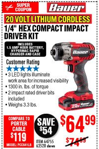 20V Hypermax™ Lithium 1/4 in. Hex Compact Impact Driver Kit