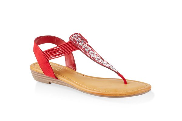 Elastic Strap Rhinestone Studded Thong Sandals