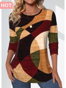 ROTITA Geometric Print Multi Color Round Neck T Shirt