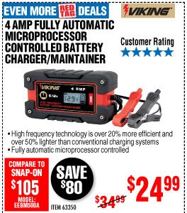 View 4 Amp Fully Automatic Microprocessor Controlled Battery Charger/Maintainer