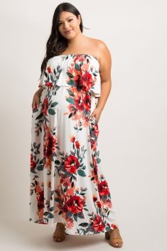 Ivory Floral Ruffle Trim Plus Maternity Maxi Dress