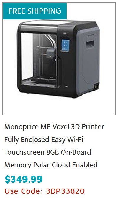 Monoprice MP Voxel 3D Printer, Fully Enclosed, Easy Wi-Fi, Touchscreen, 8GB On-Board Memory, Polar Cloud Enabled