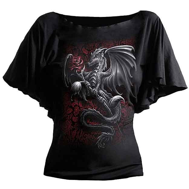 Image of Dragon Rose Gothic Drape Womens Shirt