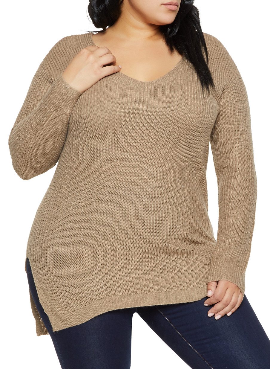 Plus Size Caged V Back Sweater