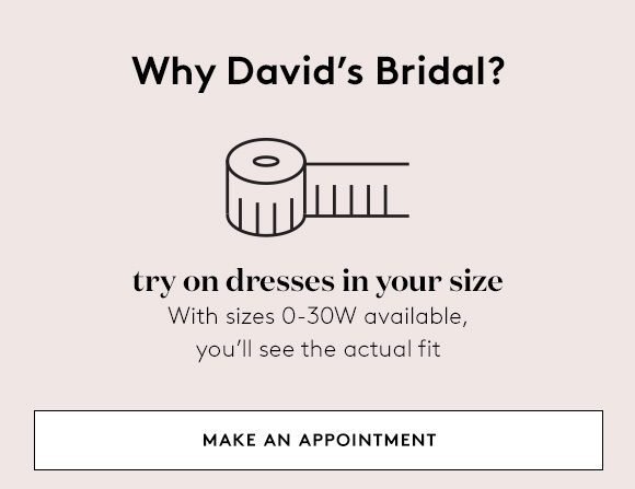 Why David's Bridal? - try on dresses in your size - With sizes 0-30W available, you'll see the actual fit - MAKE AN APPOINTMENT