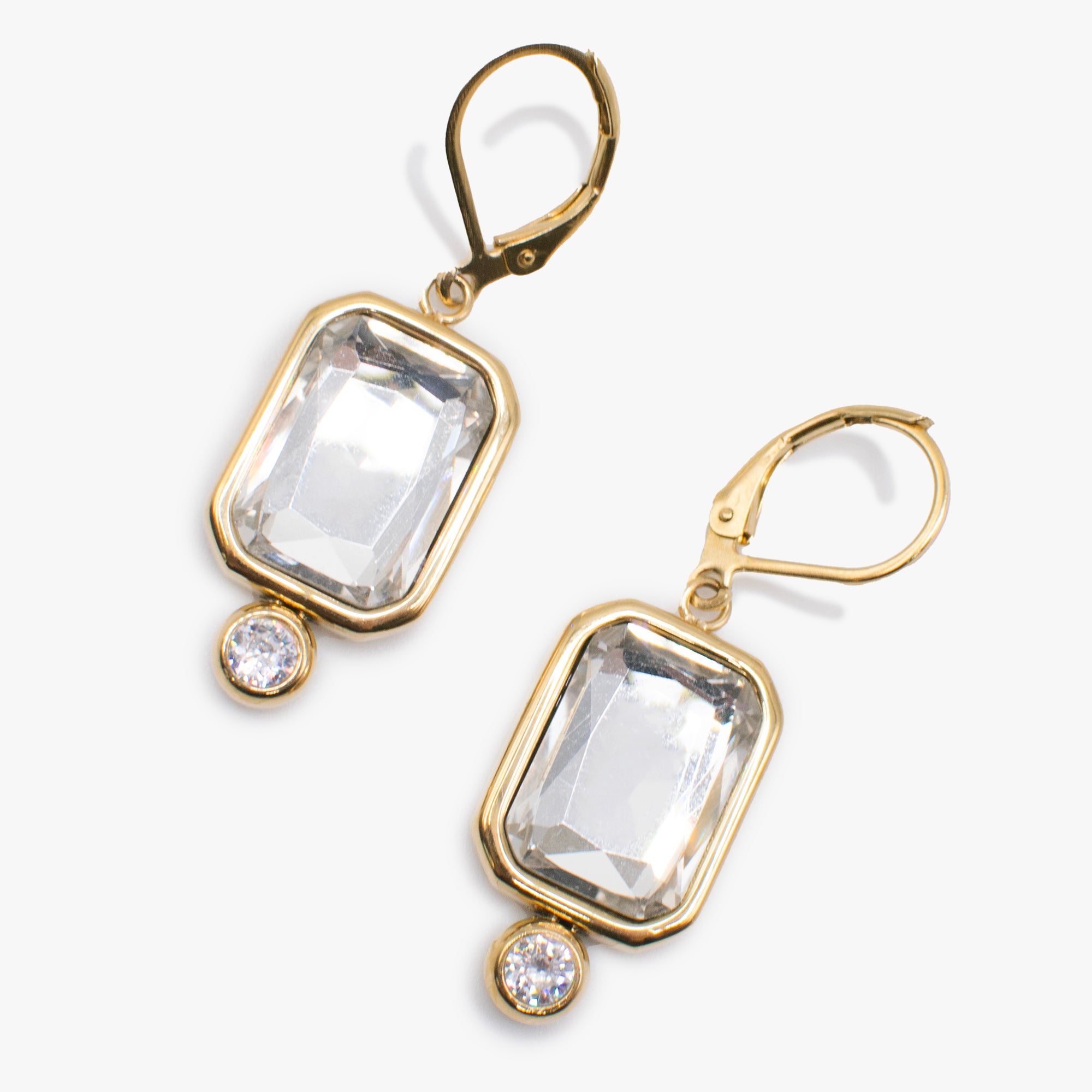 Emerald Cut Crystal Drop Earrings