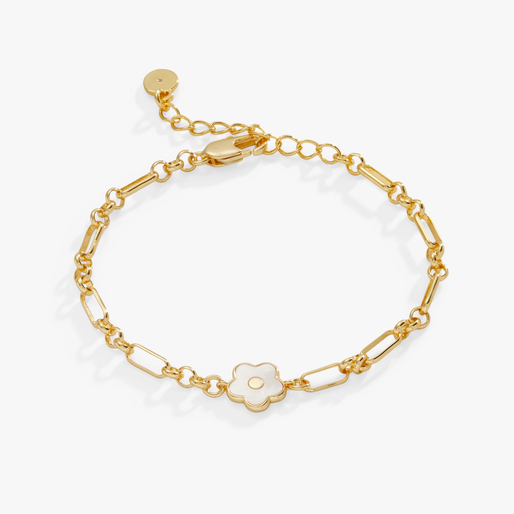 Mother Of Pearl Daisy Charm Chain Bracelet