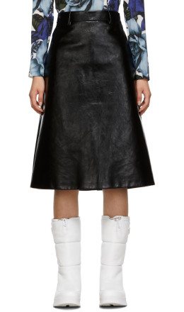 Prada - Black Leather A Line Skirt