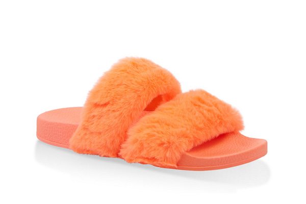 Two Band Faux Fur Slides