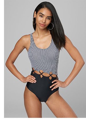 Laced Stripe Block Swimsuit
