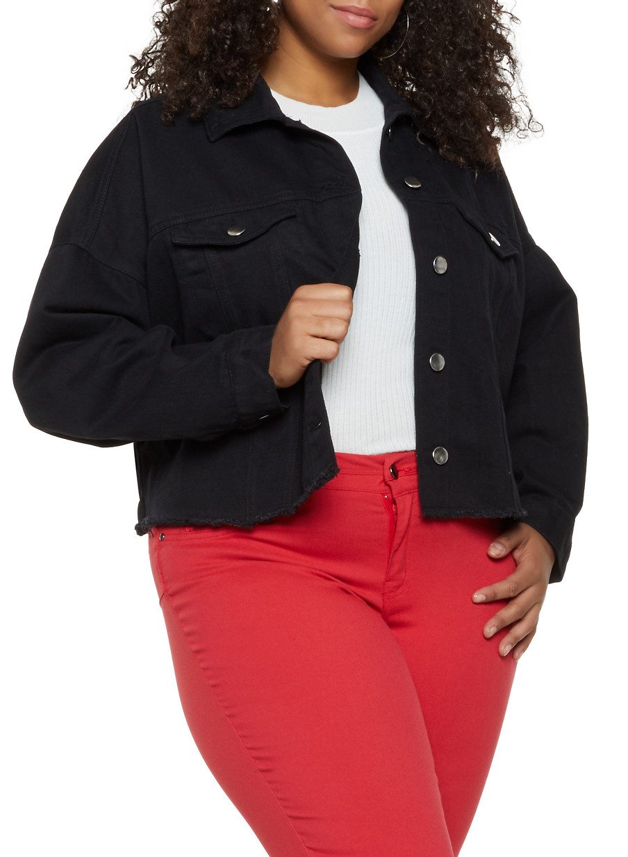 Plus Size Highway Raw Hem Denim Jacket