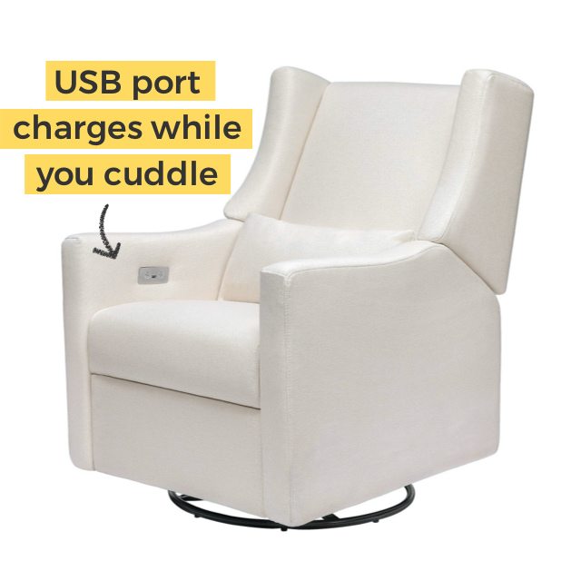 Babyletto Kiwi Glider Recliner. USB port charges while you cuddle 