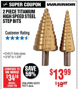 View View Titanium Coated High Speed Steel Step Bit Set 2 Pc