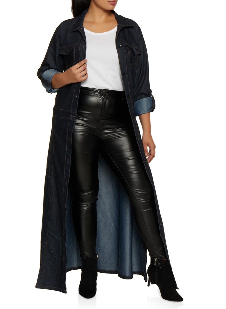 Plus Size Button Front Denim Duster