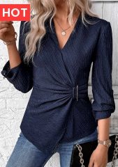 Navy Surplice Long Sleeve V Neck Shirt