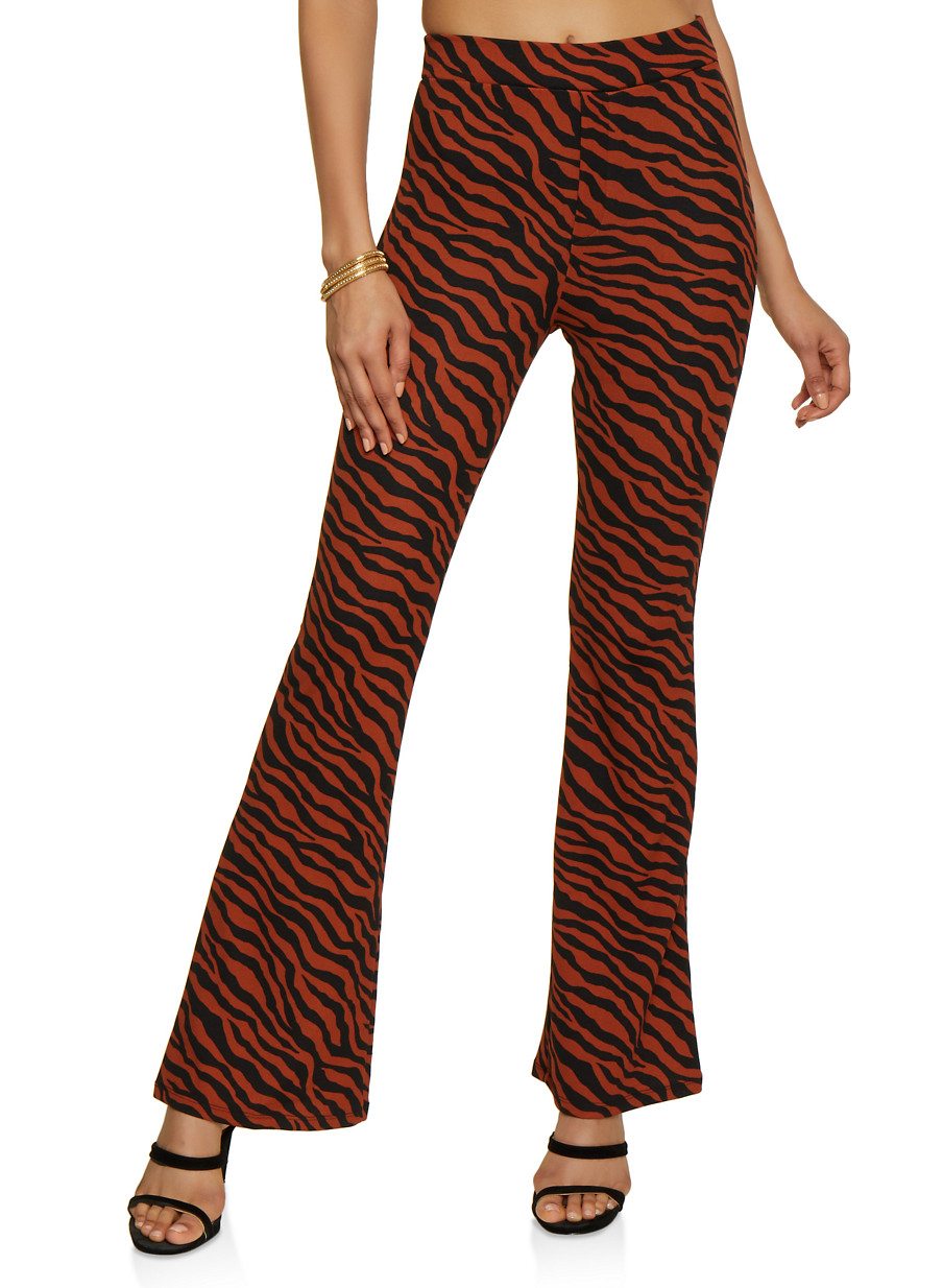 Zebra Print Crepe Knit Flared Pants