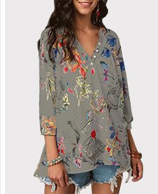 Split Neck Three Quarter Sleeve Blouse