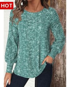 ROTITA Green Round Neck Long Sleeve T Shirt