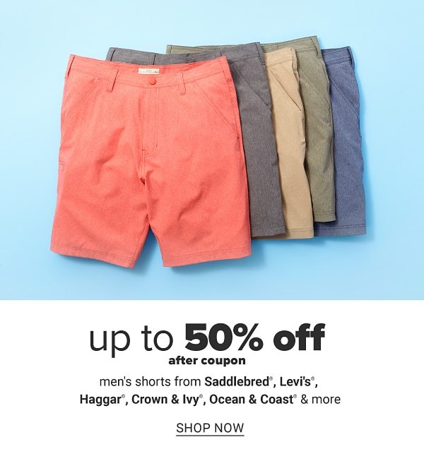 Up to 50% off after coupon men's shorts from Saddlebred, Levi's, Haggar, Crown & Ivy™, Ocean & Coast & more. Shop Now.