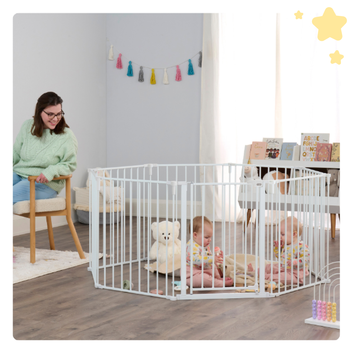 Babies Playing in Superwide Baby Gate as a Pen