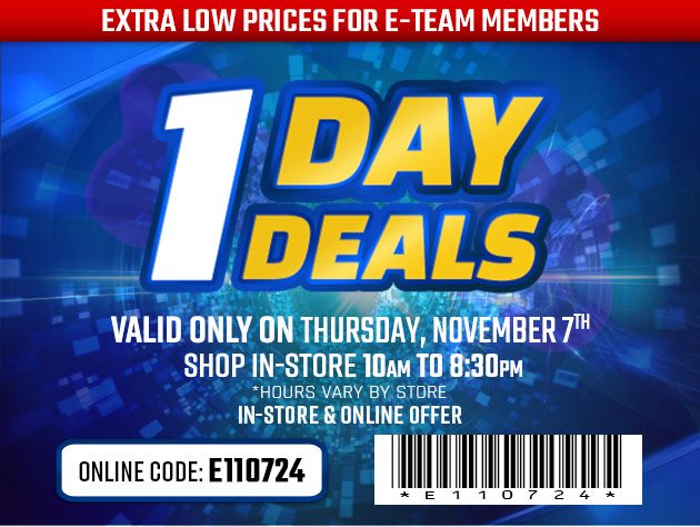 One Day Deals - Thursday, November 7, 2024