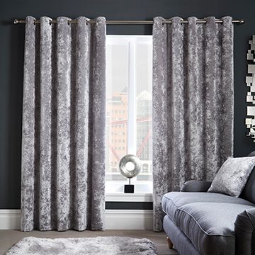 Crushed Velour Silver Eyelet Curtains